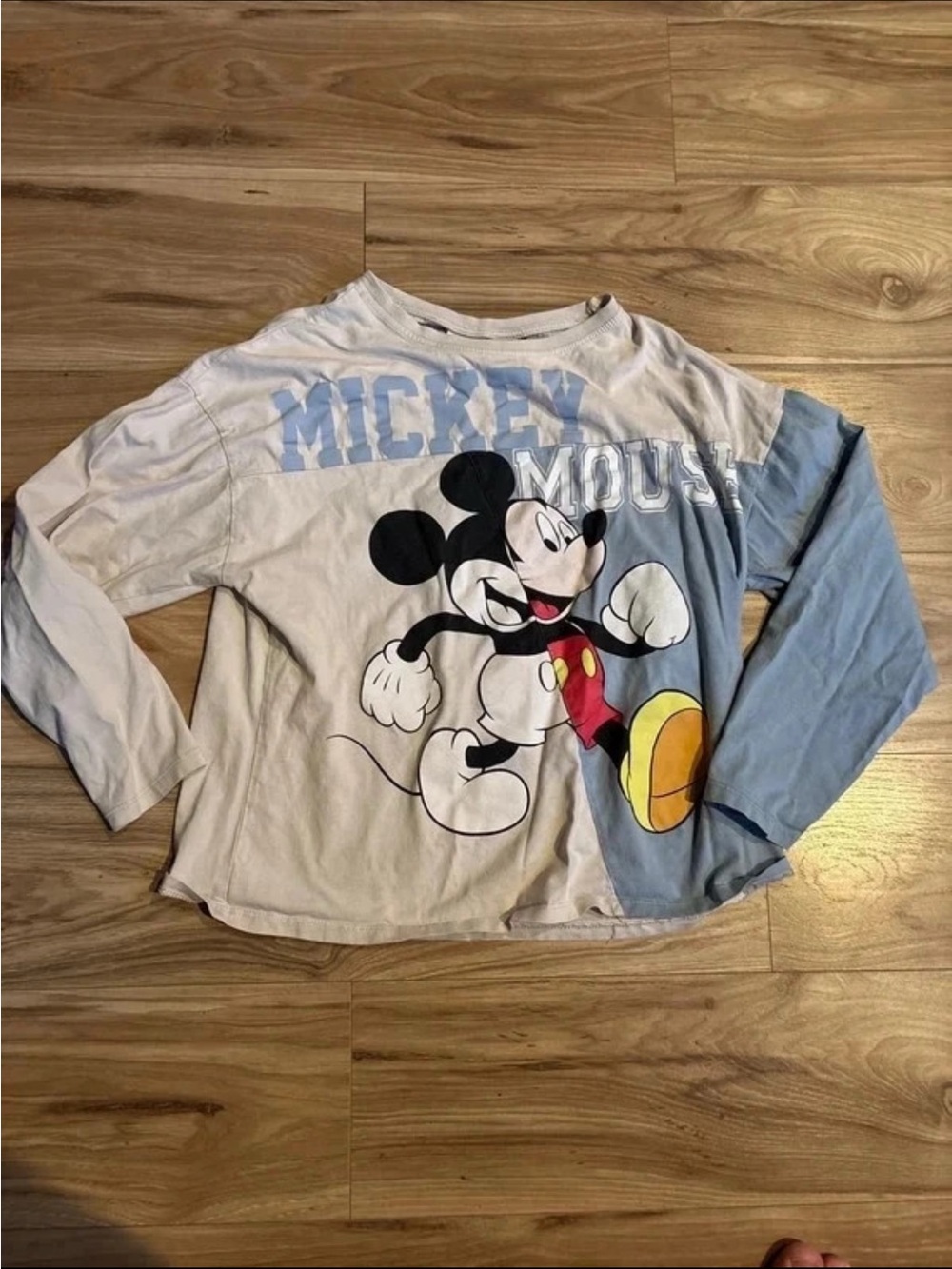 Zara Mickey Mouse Two-Tone Long Sleeve Top - Light Blue & White
